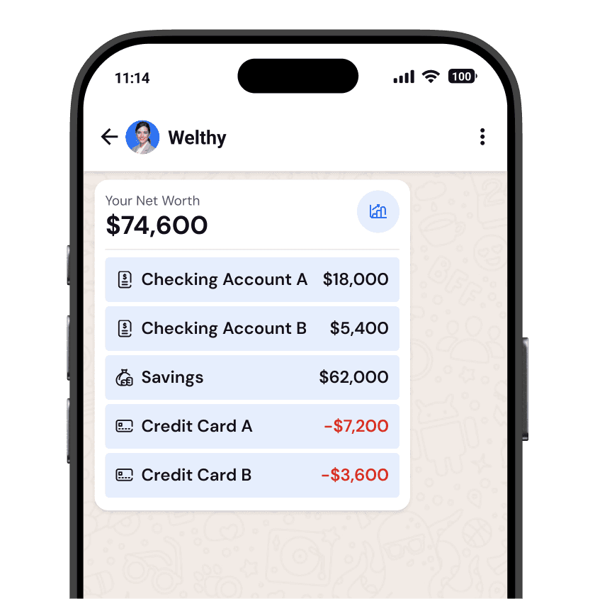 Mobile app showing your net worth